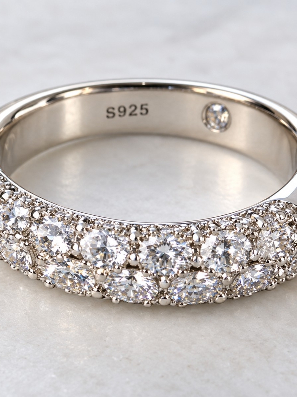 Sterling Silver Pave CZ Band Ring - White